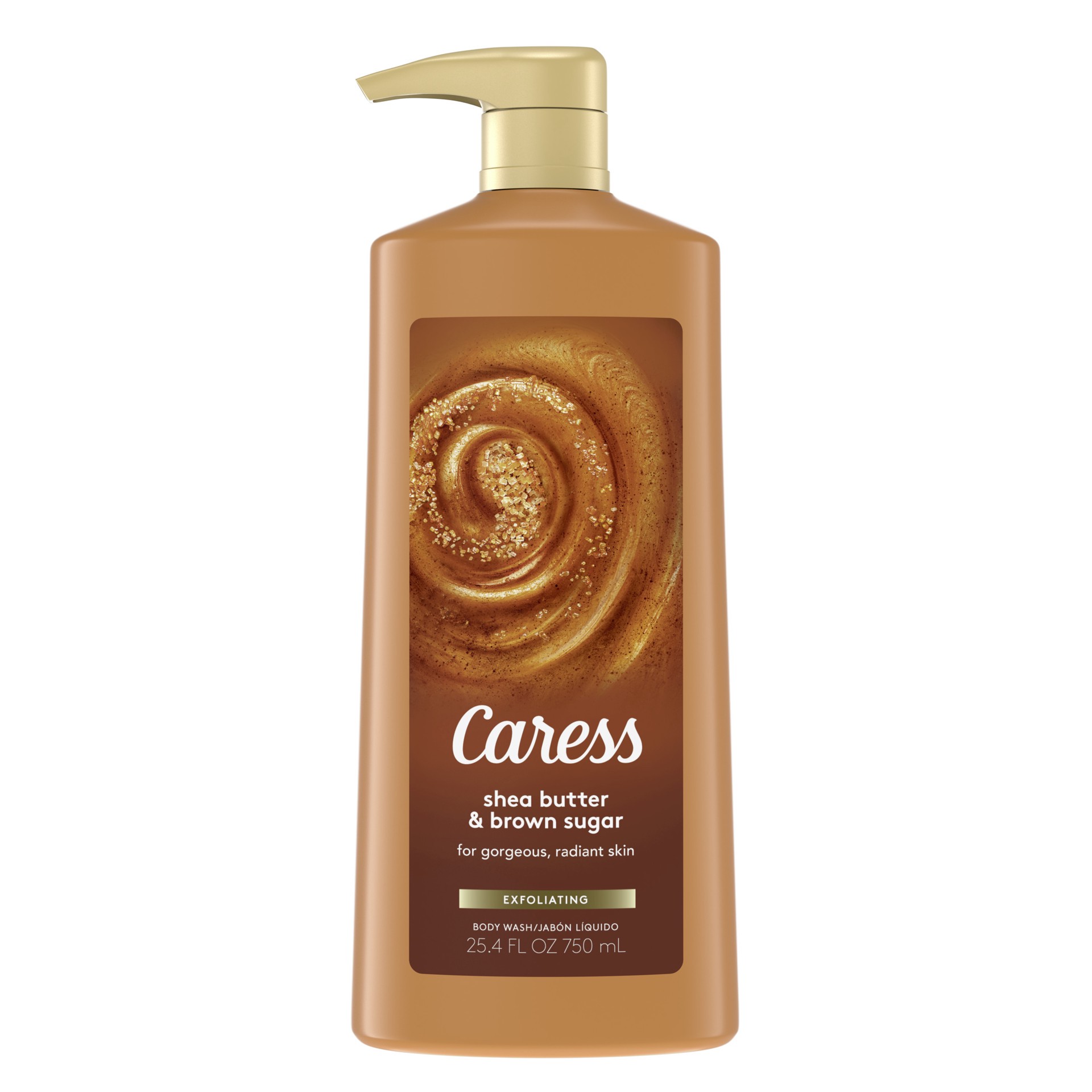 slide 1 of 2, Caress Exfoliating Body Wash with Pump Shea Butter & Brown Sugar, 25.4 oz, 25.4 fl oz