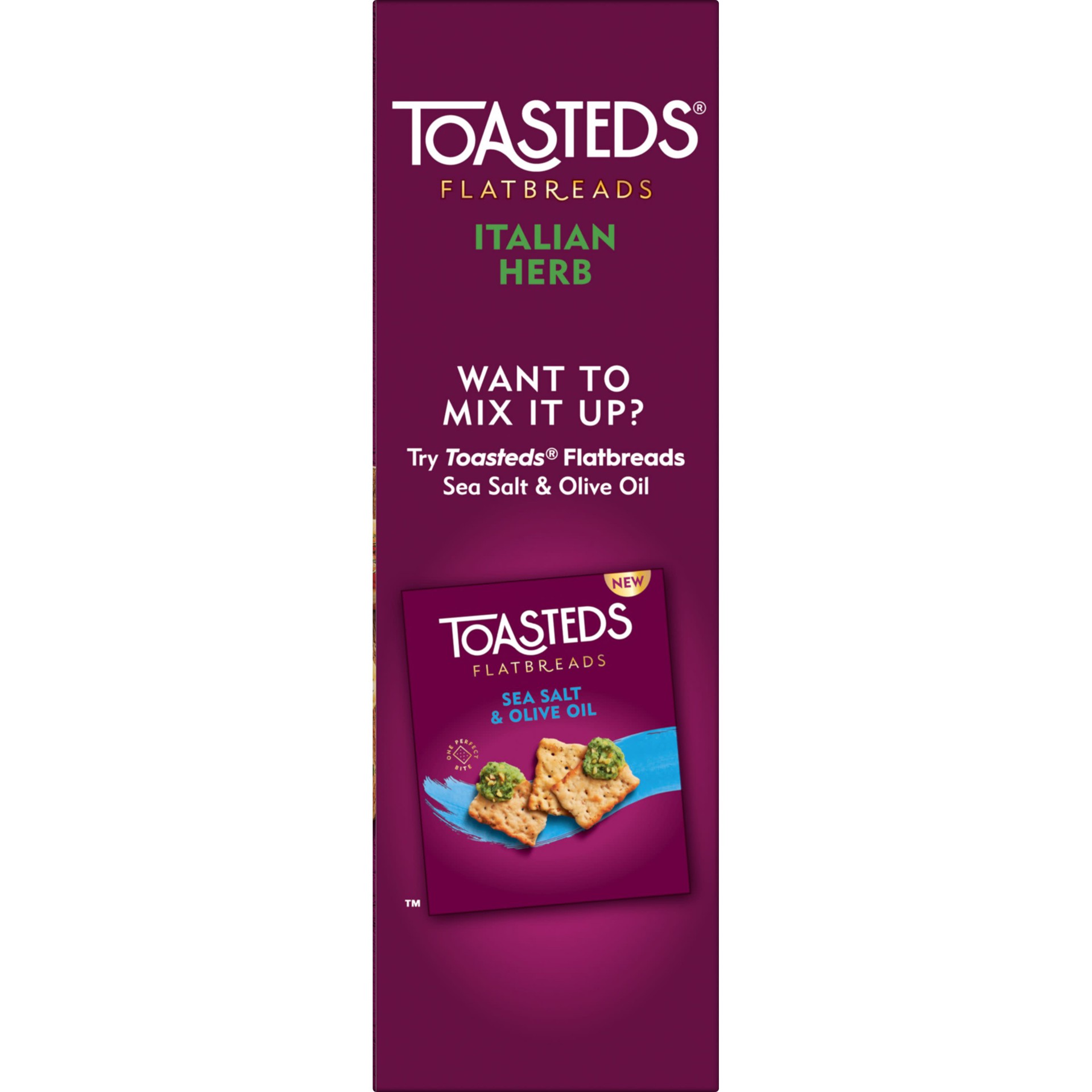 slide 2 of 5, Toasteds Flatbreads Crackers, Party Snacks, Lunch Snacks, Italian Herb, 8.7oz Box, 1 Box, 8.7 oz