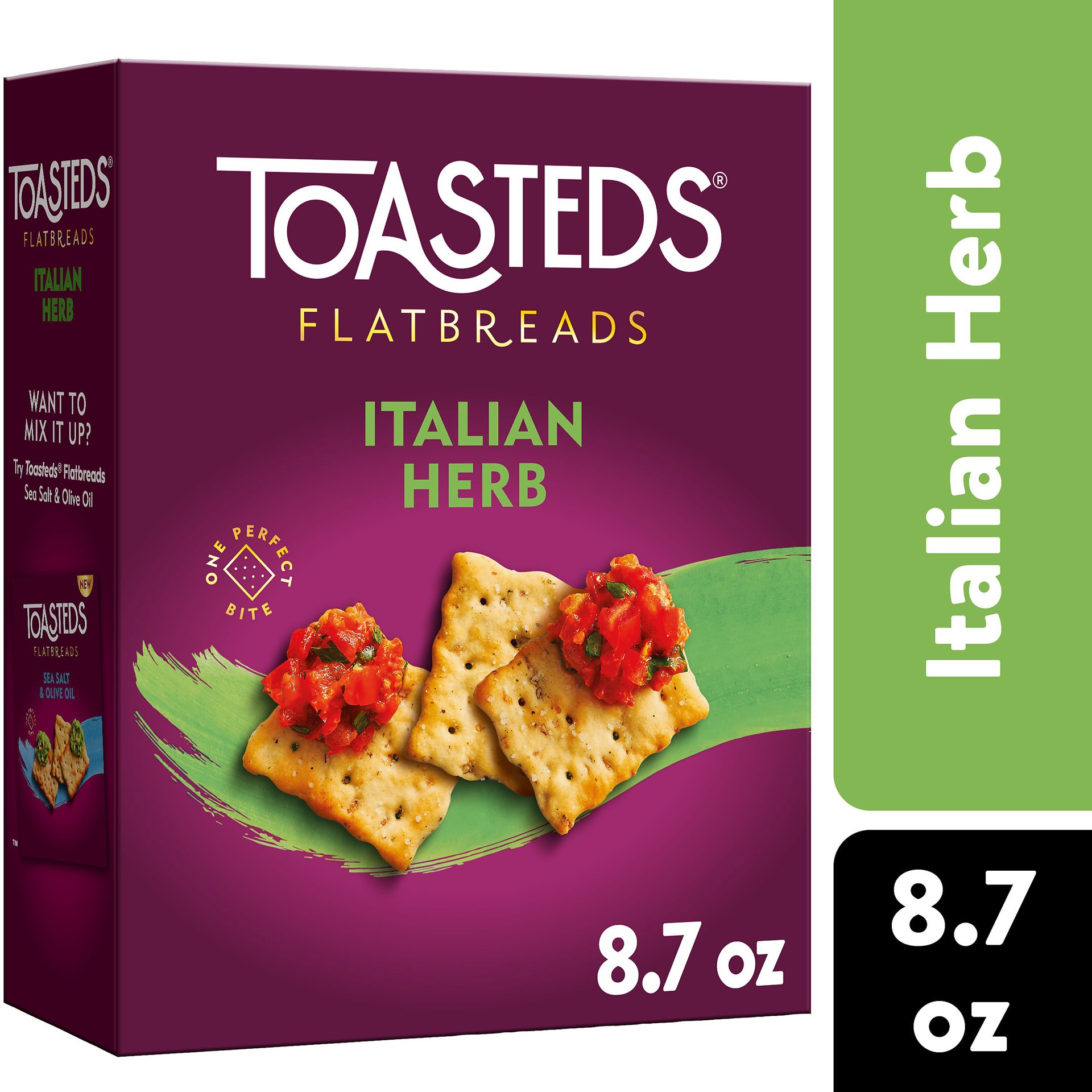 slide 1 of 5, Toasteds Flatbreads Crackers, Party Snacks, Lunch Snacks, Italian Herb, 8.7oz Box, 1 Box, 8.7 oz