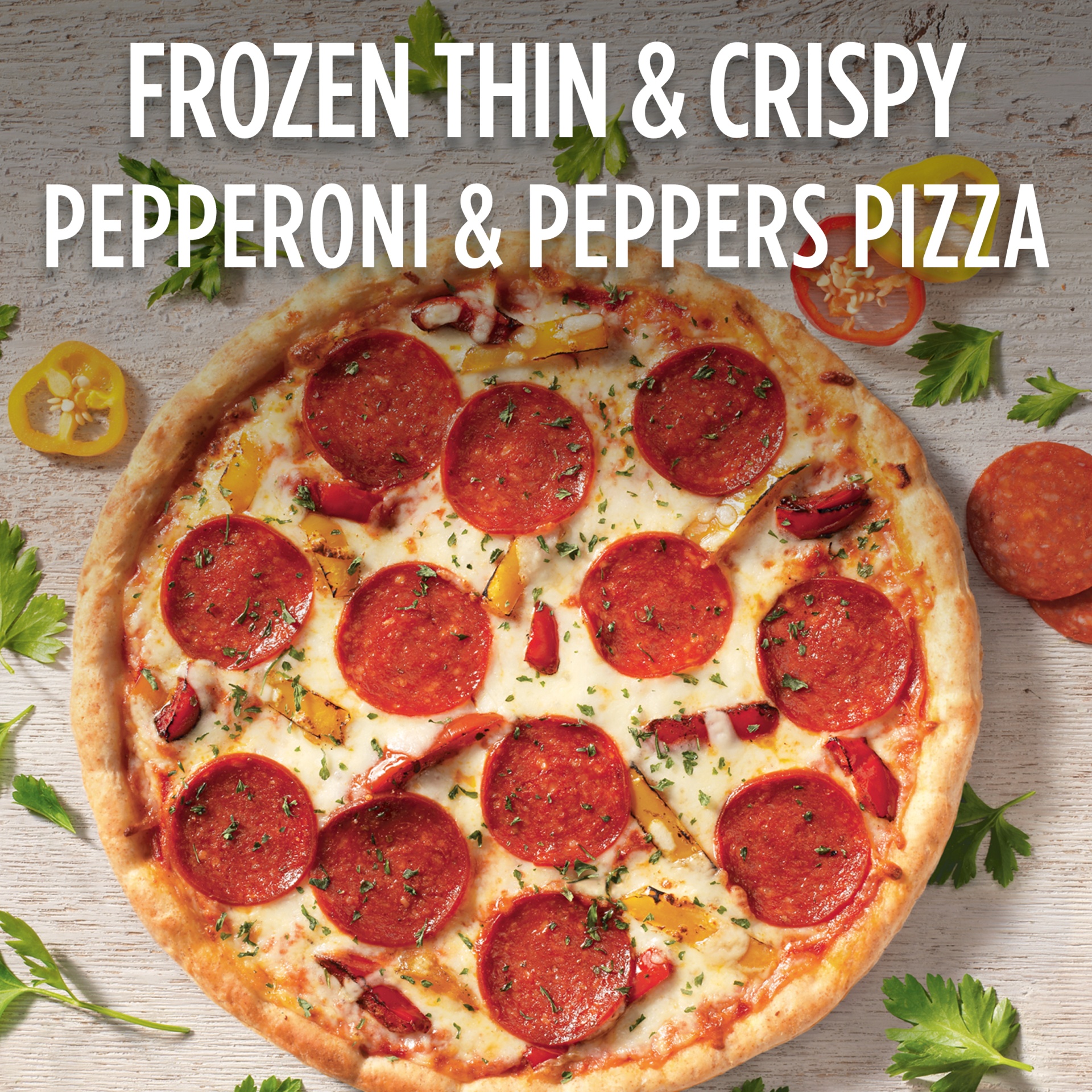slide 3 of 6, DiGiorno Thin And Crispy Pepperoni & Peppers Pizza, 10.6 oz
