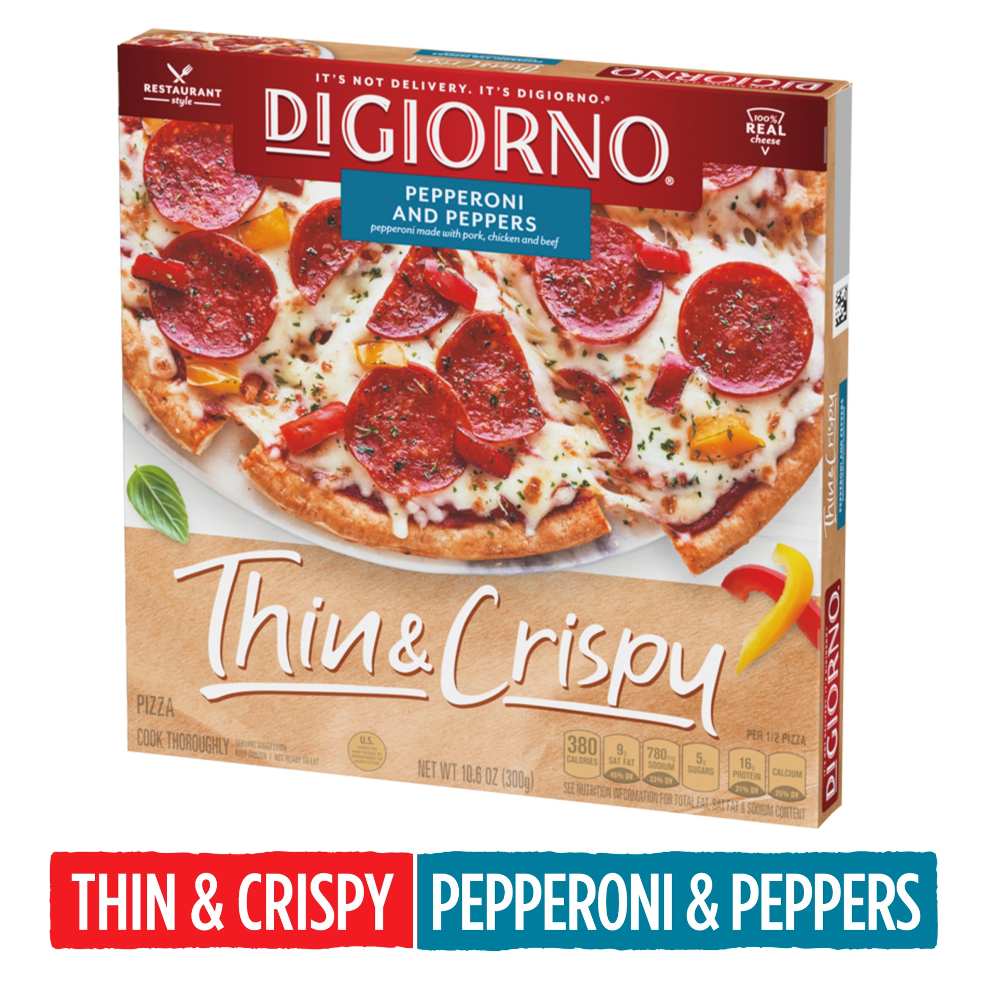 slide 1 of 6, DiGiorno Thin And Crispy Pepperoni & Peppers Pizza, 10.6 oz