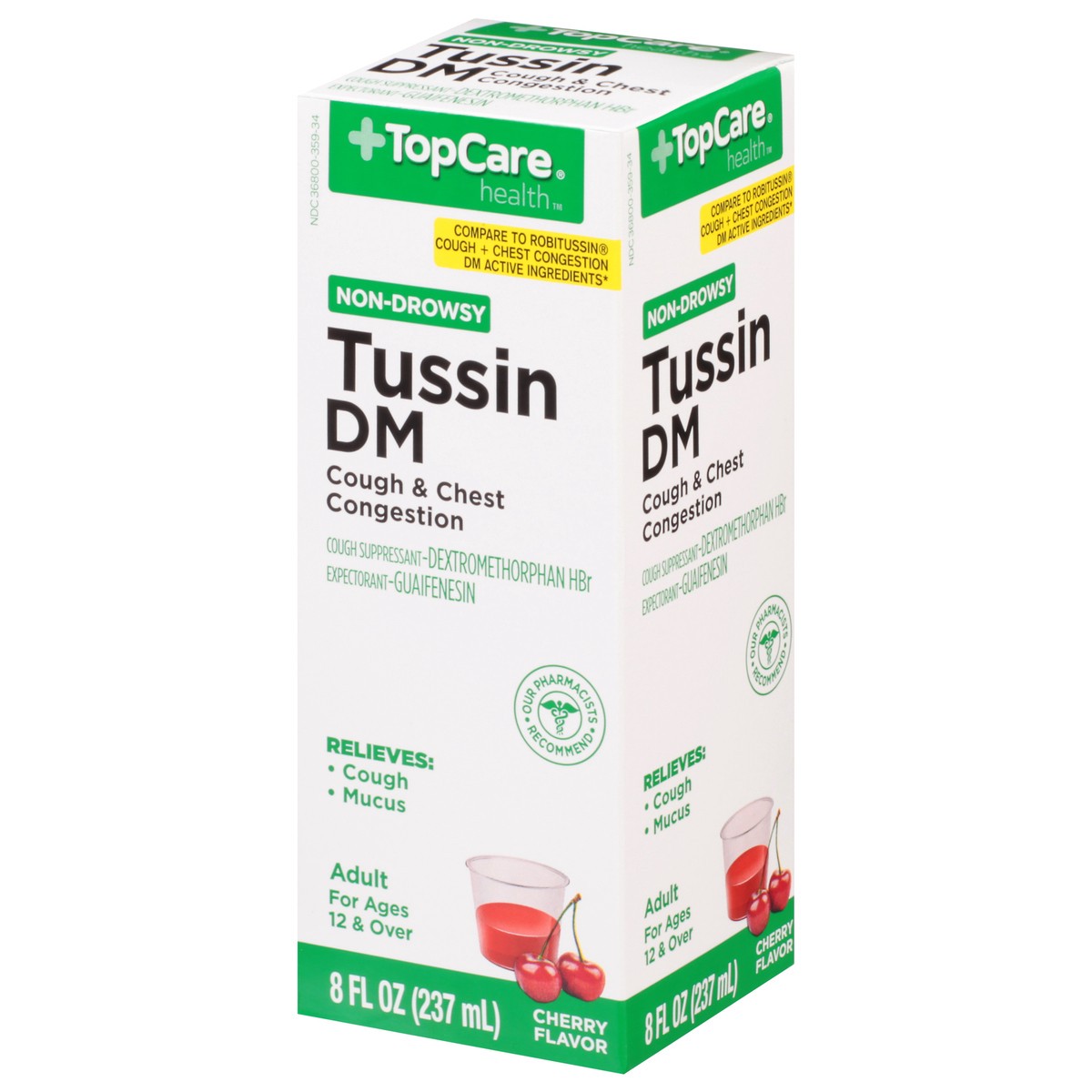 slide 3 of 9, TopCare Health Non-Drowsy Cherry Flavor Tussin DM 8 fl oz, 8 fl oz