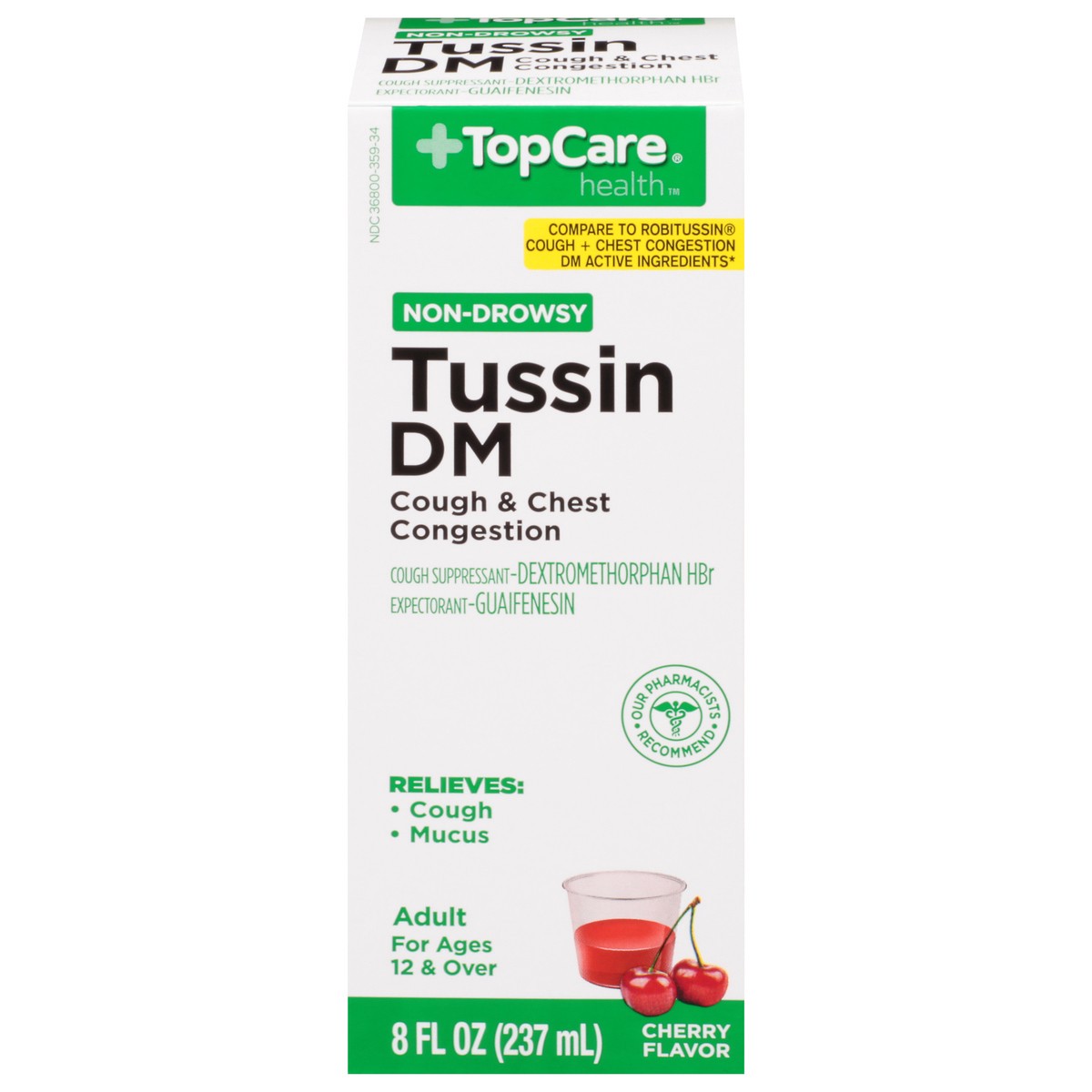 slide 1 of 9, TopCare Health Non-Drowsy Cherry Flavor Tussin DM 8 fl oz, 8 fl oz