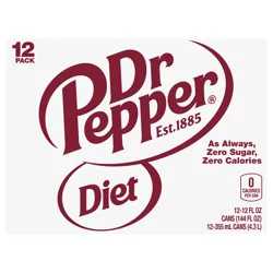 Dr Pepper Diet Dr Pepper Soda, 12 fl oz cans, 12 pack