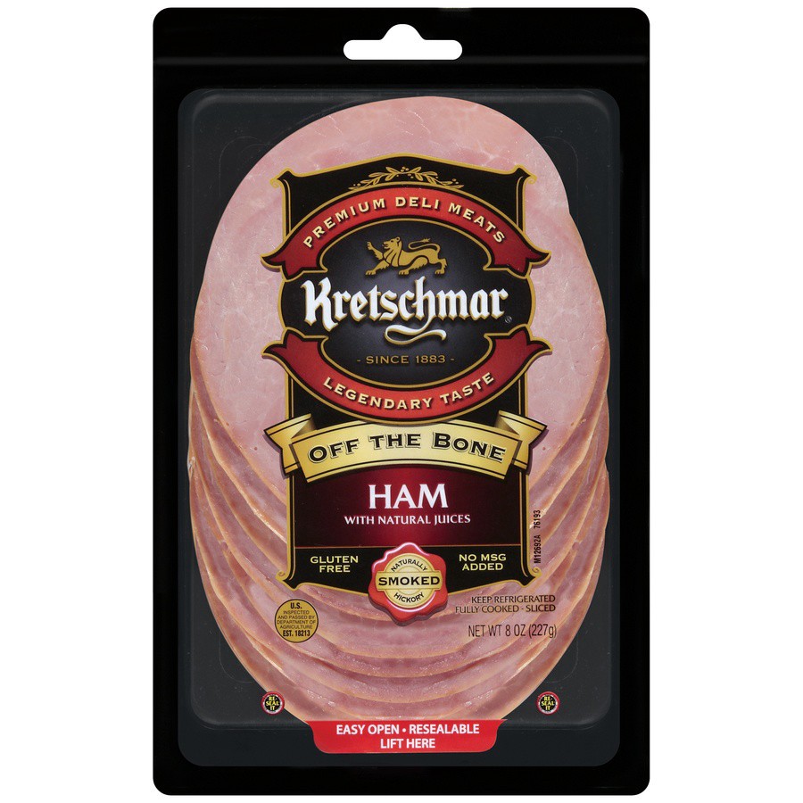 slide 1 of 4, Kretschmar Sliced Off the Bone Ham with Natural Juices, 8 oz