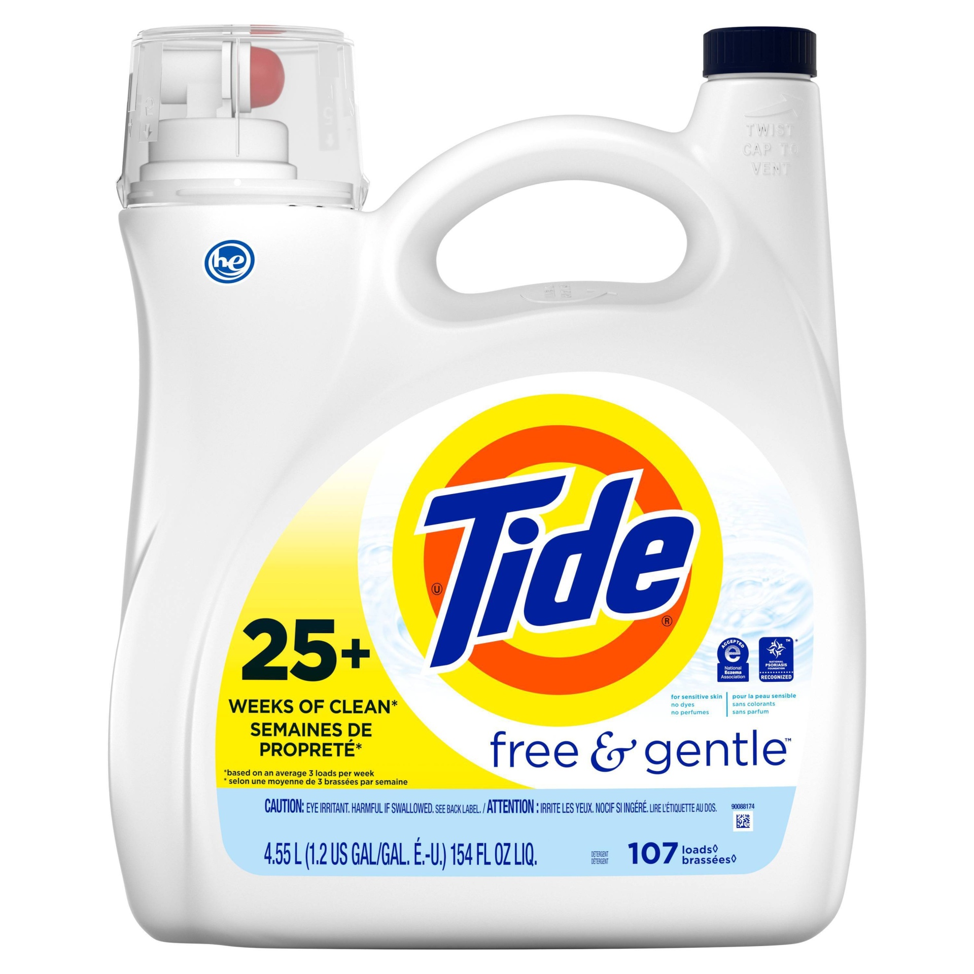 slide 1 of 1, Tide High Efficiency Liquid Laundry Detergent - Free & Gentle - 154 fl oz, 154 fl oz