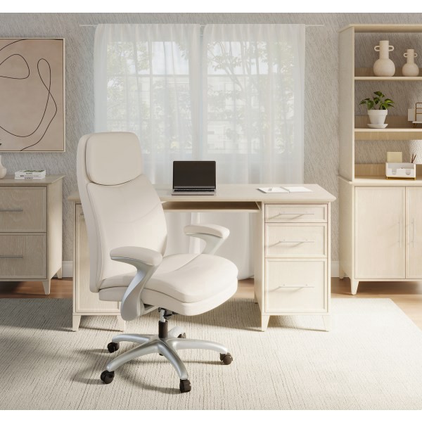 slide 7 of 7, Realspace Everton Ergonomic Vegan Leather High-Back Executive Chair, Beige/Silver, 1 ct