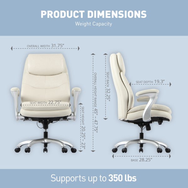 slide 4 of 7, Realspace Everton Ergonomic Vegan Leather High-Back Executive Chair, Beige/Silver, 1 ct