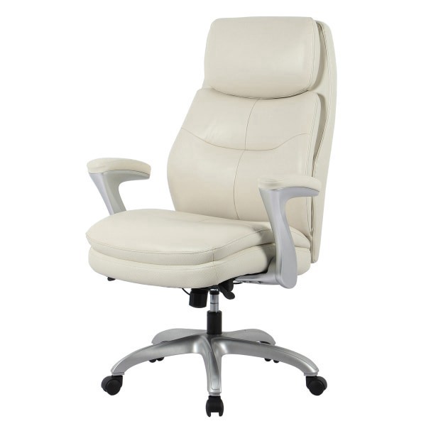 slide 3 of 7, Realspace Everton Ergonomic Vegan Leather High-Back Executive Chair, Beige/Silver, 1 ct