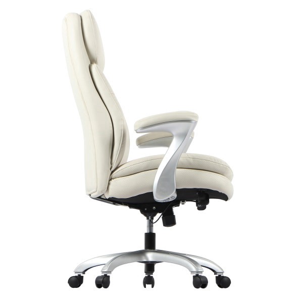 slide 5 of 7, Realspace Everton Ergonomic Vegan Leather High-Back Executive Chair, Beige/Silver, 1 ct