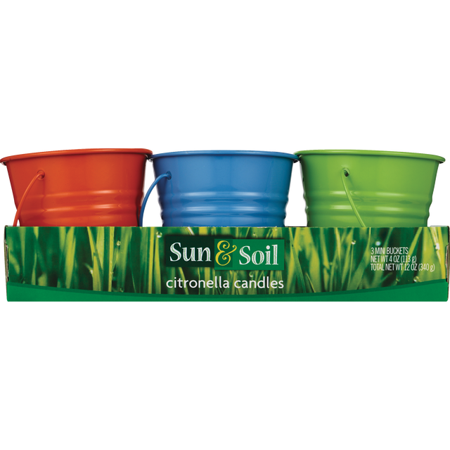 slide 1 of 1, SEASONAL-GM Sun & Soil Mini Bucket Citronella Candles, 1 ct