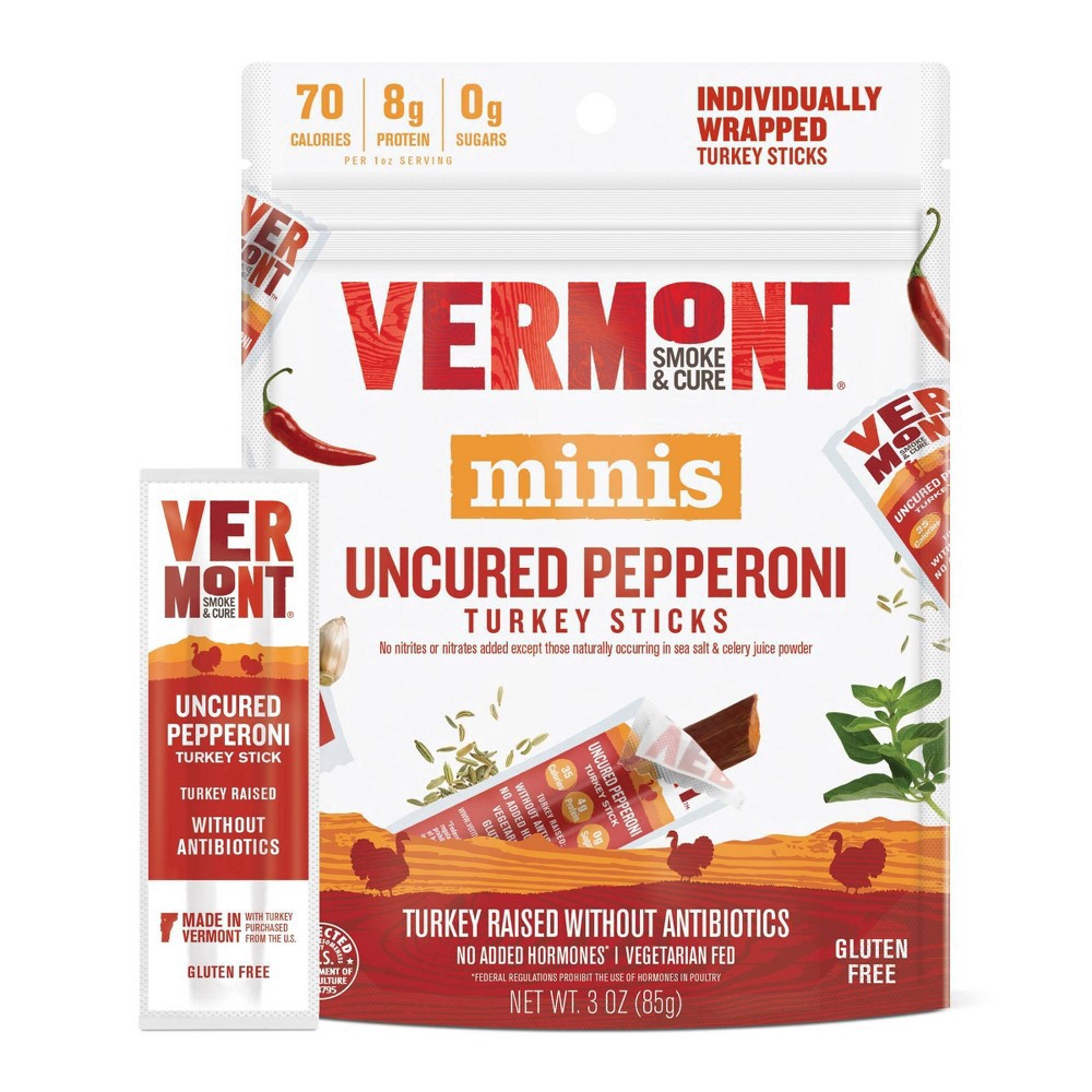 slide 9 of 9, Vermont Smoke & Cure Uncured Original Turkey Pepperoni Sticks Mini Size 6 ea, 6 ct