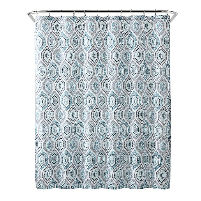 slide 2 of 4, Freshee Dot Geometric Shower Curtain - Blue, 1 ct