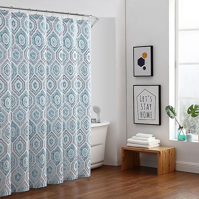 slide 3 of 4, Freshee Dot Geometric Shower Curtain - Blue, 1 ct