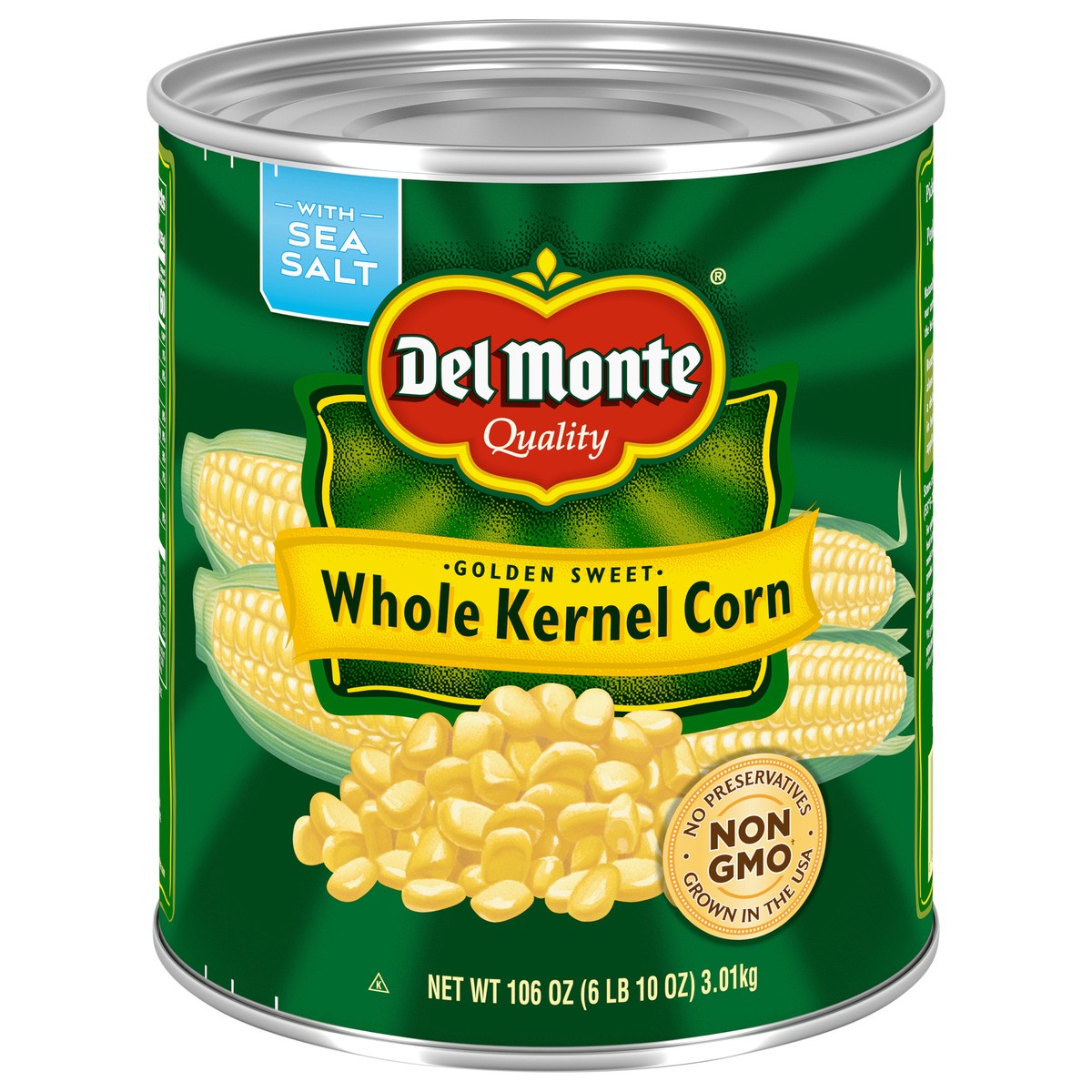 slide 1 of 9, DEL MONTE Golden Sweet Whole Kernel Corn, Canned Vegetables, 106 oz, 106 oz