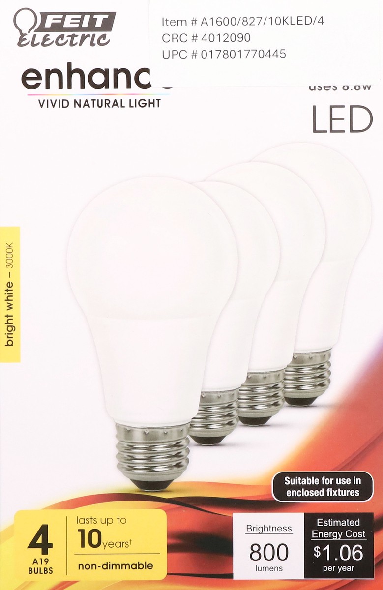 slide 13 of 14, Feit Electric Enhance 8.8 Watts LED Bright White Bulbs 4 ea, 4 ct
