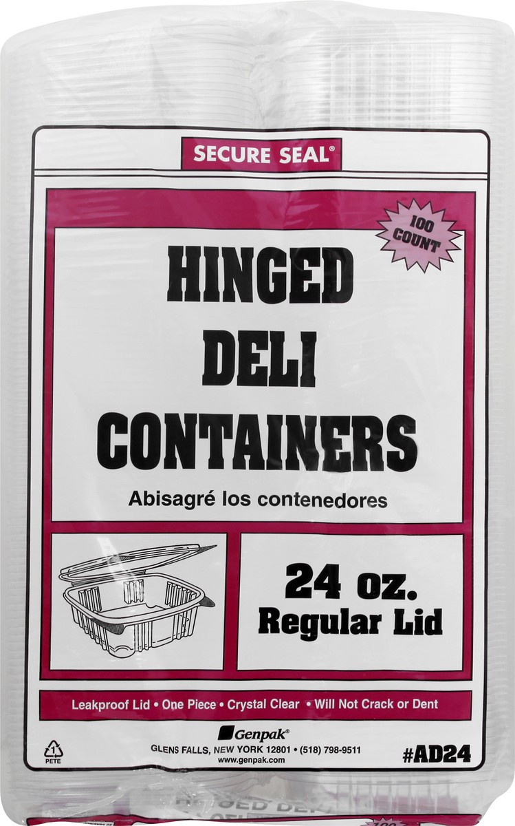 slide 1 of 11, Secure Seal Hinged 24 Ounce Deli Containers 100 ea, 100 ct