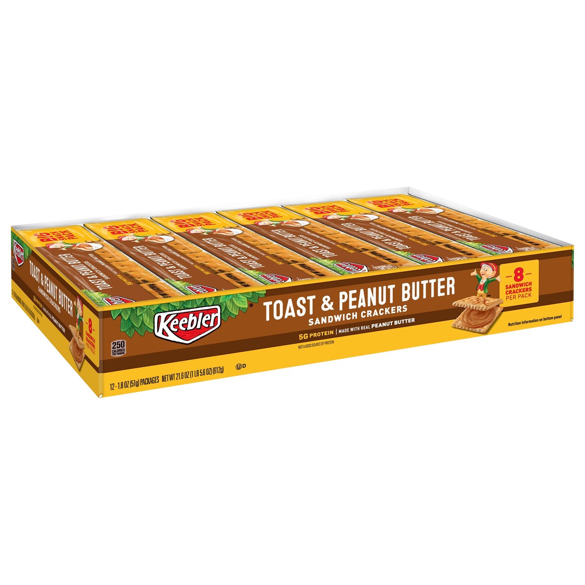 slide 3 of 10, Keebler Sandwich Crackers, Toast and Peanut Butter, 21.6 oz, 12 Count, 21.6 oz