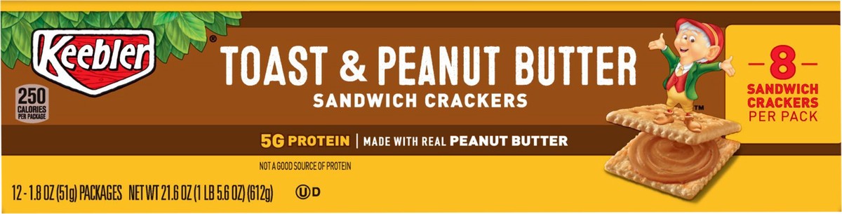 slide 2 of 10, Keebler Sandwich Crackers, Toast and Peanut Butter, 21.6 oz, 12 Count, 21.6 oz