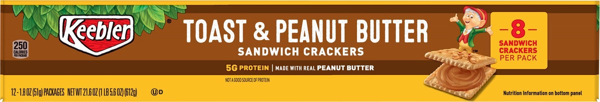 slide 4 of 10, Keebler Sandwich Crackers, Toast and Peanut Butter, 21.6 oz, 12 Count, 21.6 oz
