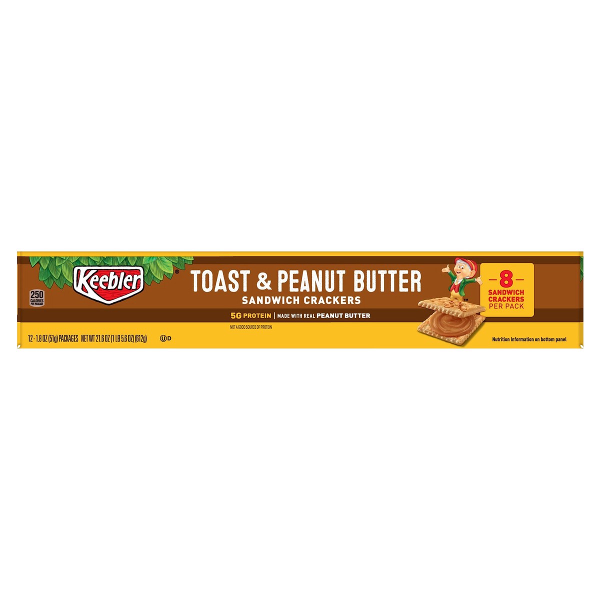 slide 5 of 10, Keebler Sandwich Crackers, Toast and Peanut Butter, 21.6 oz, 12 Count, 21.6 oz