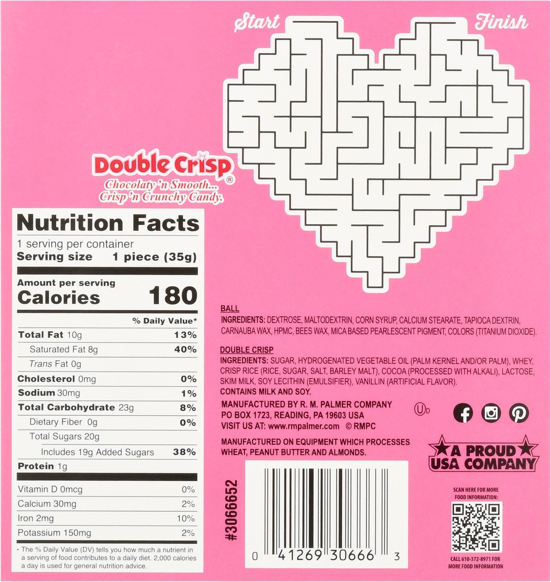slide 4 of 14, Palmer Valentine You A-Maze Me Double Crisp Chocolate Heart - 1.25 oz, 1.25 oz