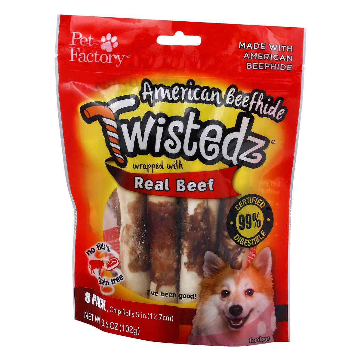 slide 3 of 9, Pet Factory Twistedz W/Beef, 8 ct