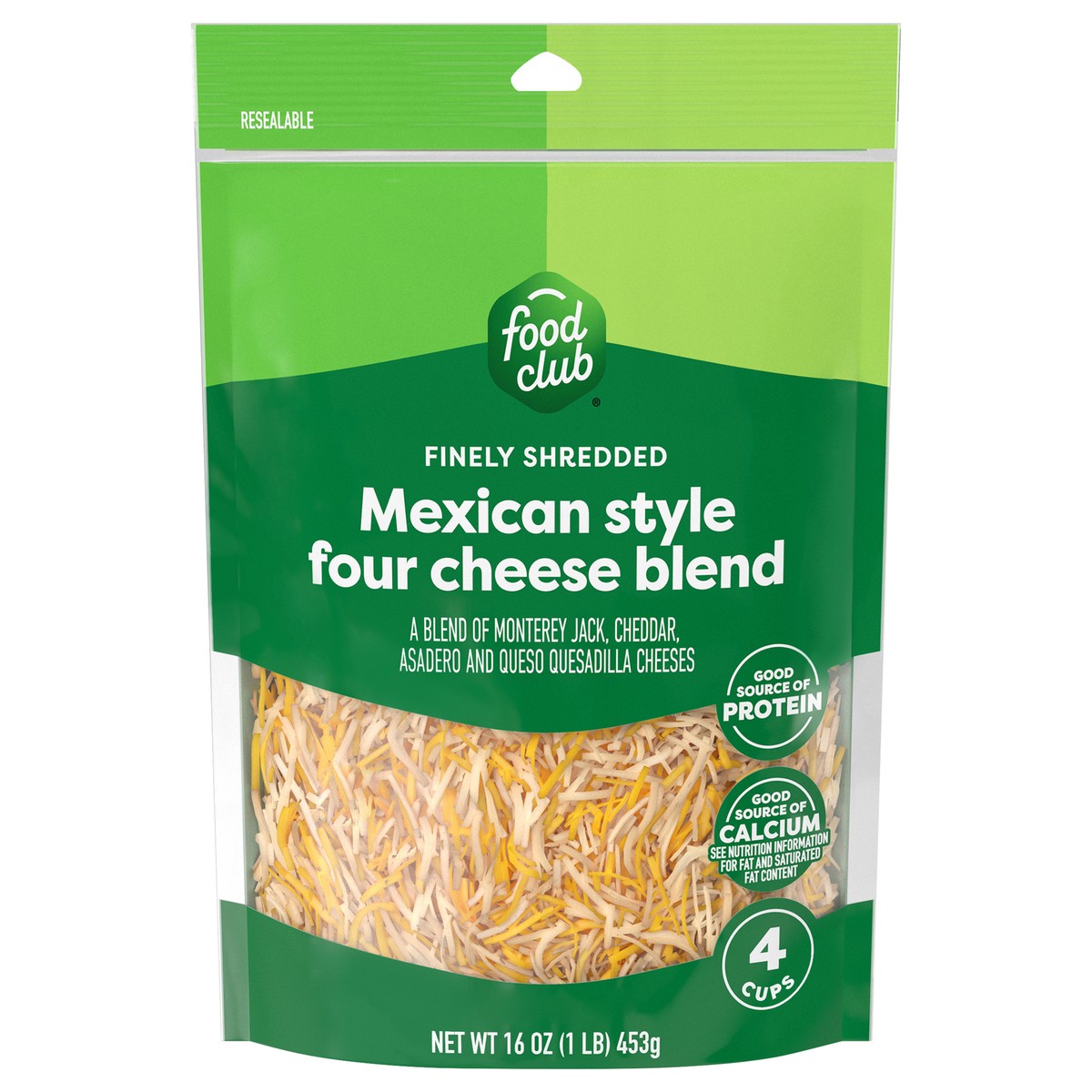 slide 2 of 4, Food Club Finely Shredded Mexican Style Four Cheese Blend 16 oz, 16 oz
