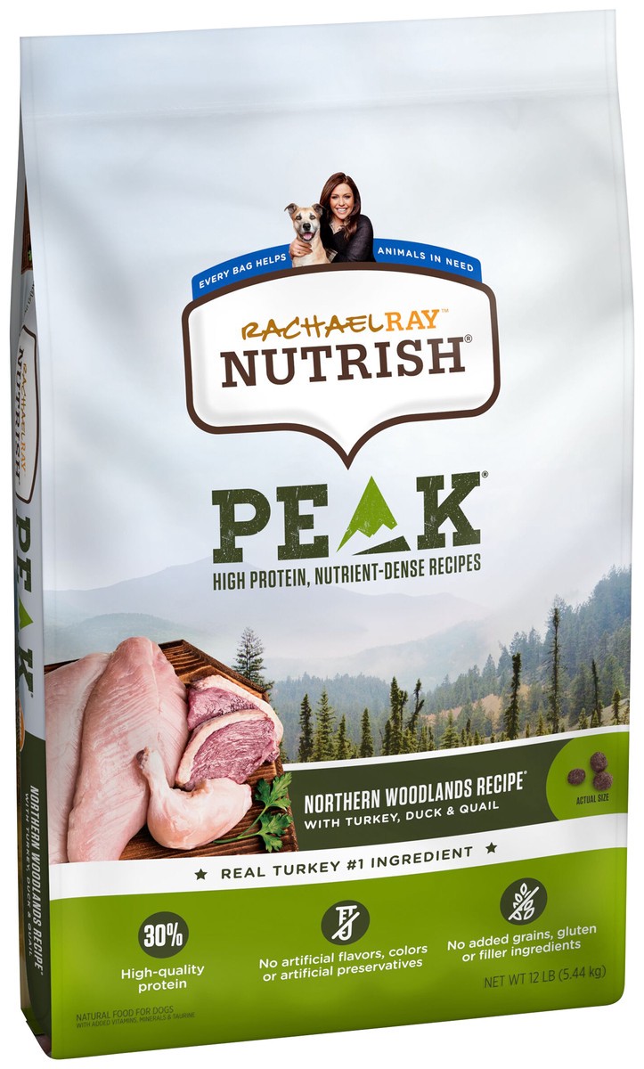 slide 7 of 8, Rachael Ray Nutrish Peak Northern Woodlands Recipe With Turkey, Duck & Quail, Dry Dog Food, 12 lb Bag (Packaging May Vary), 12 lb