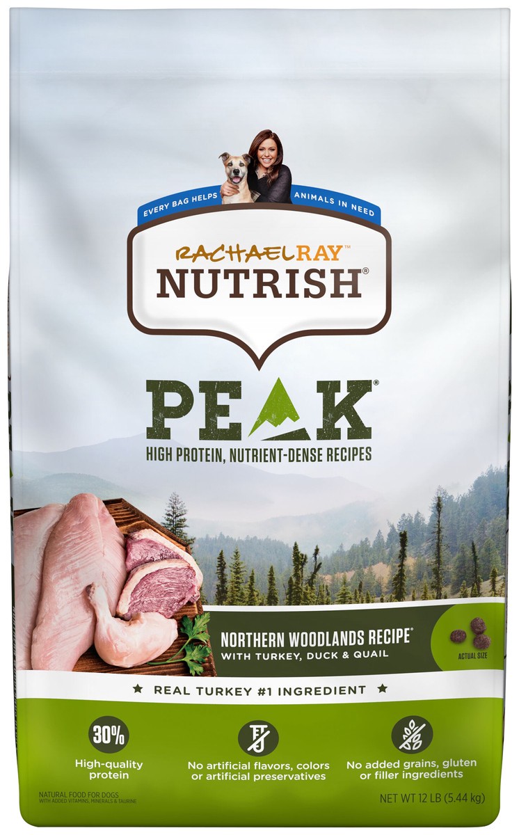 slide 3 of 8, Rachael Ray Nutrish Peak Northern Woodlands Recipe With Turkey, Duck & Quail, Dry Dog Food, 12 lb Bag (Packaging May Vary), 12 lb