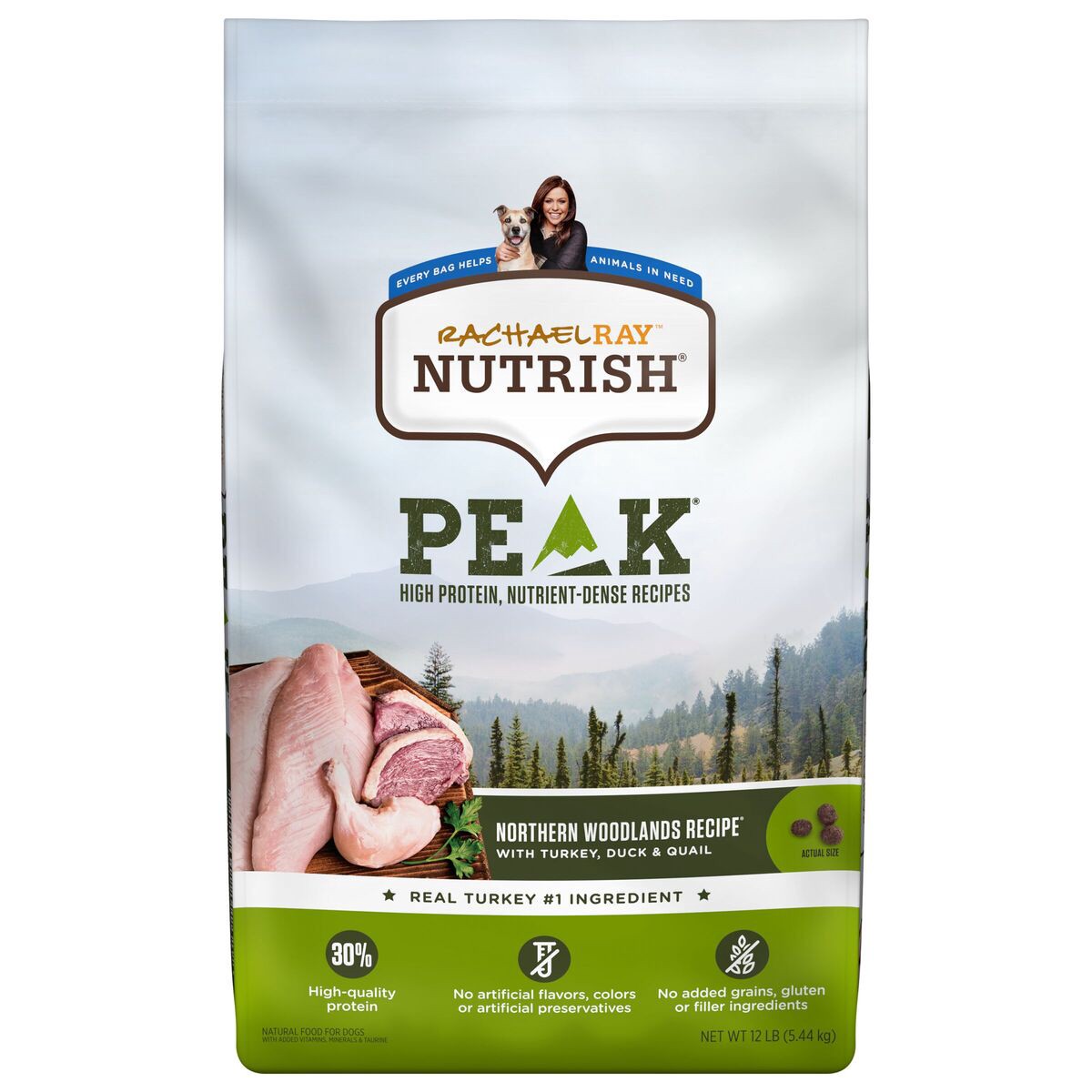slide 1 of 8, Rachael Ray Nutrish Peak Northern Woodlands Recipe With Turkey, Duck & Quail, Dry Dog Food, 12 lb Bag (Packaging May Vary), 12 lb