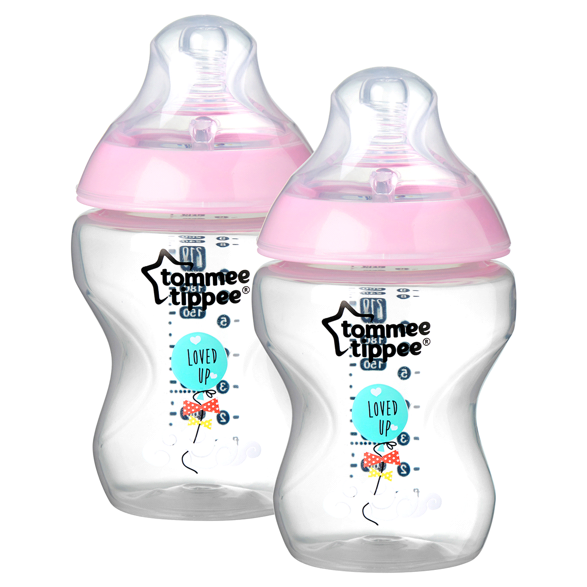 slide 2 of 4, Tommee Tippee Closer to NatureDecorated Feeding Bottles Pink, 9 oz