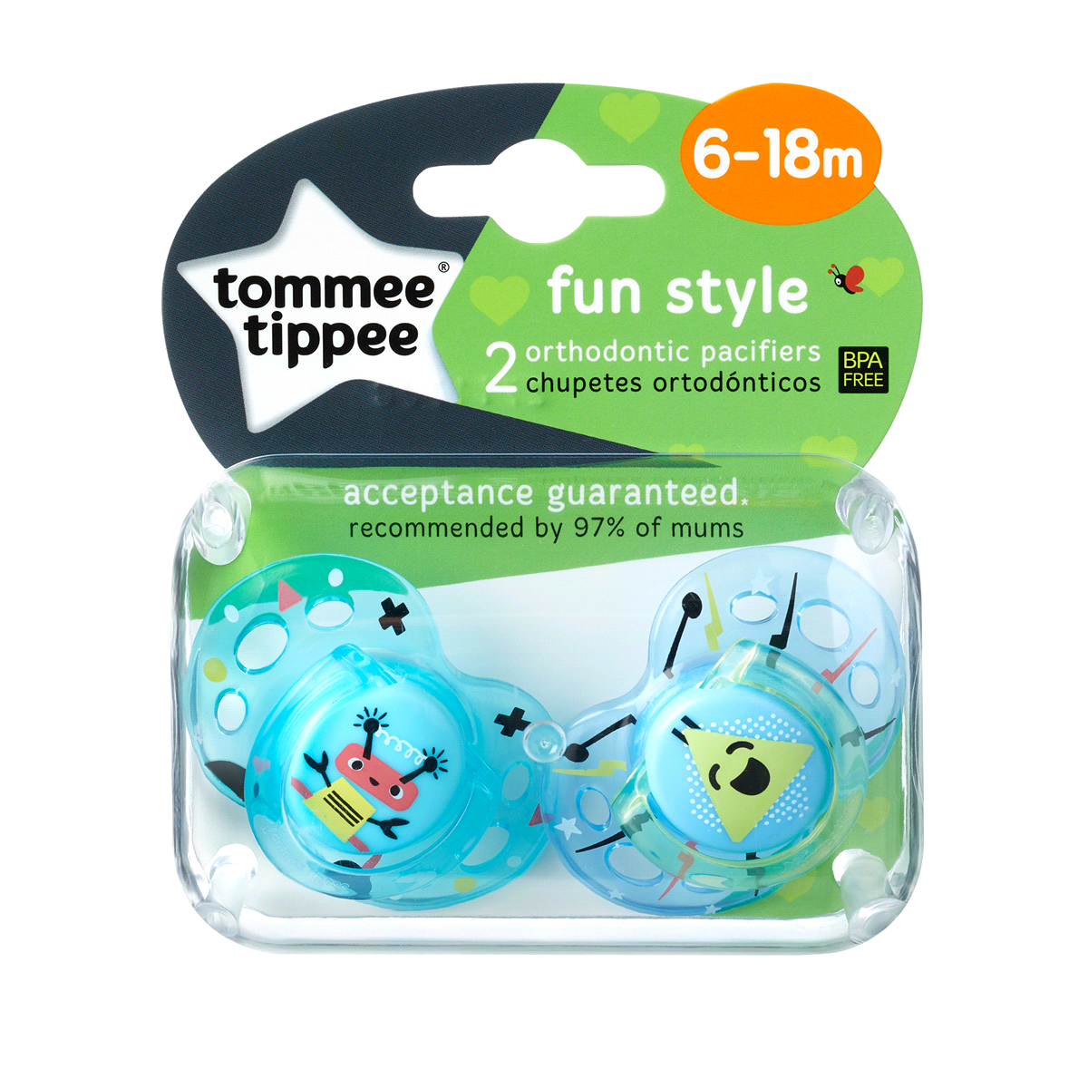 slide 8 of 15, Tommee Tippee Closer to Nature Fun Pacifiers 6-18m, 2 ct