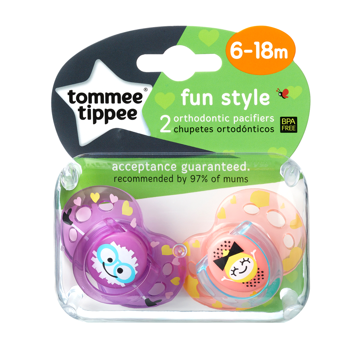 slide 13 of 15, Tommee Tippee Closer to Nature Fun Pacifiers 6-18m, 2 ct