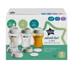 Tommee Tippee Natural Start 3 Uses Glass Bottle, Cup or Jar Set, 9pc