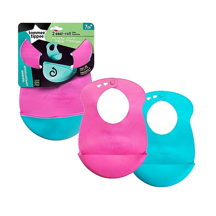 slide 1 of 1, Tommee Tippee Roll'n' Go Drip Catcher Bibs - Pink/Teal, 2 ct