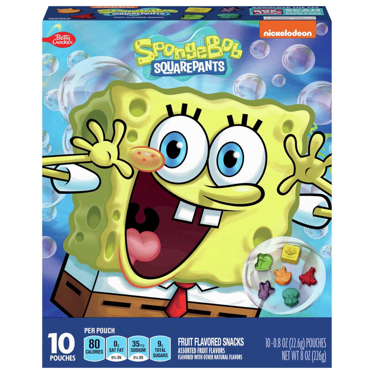 slide 1 of 9, Betty Crocker Nickelodeon SpongeBob SquarePants Fruit Flavored Snacks, Treat Pouches, Gluten Free Snack, 10 Ct, 8 oz, 8 oz