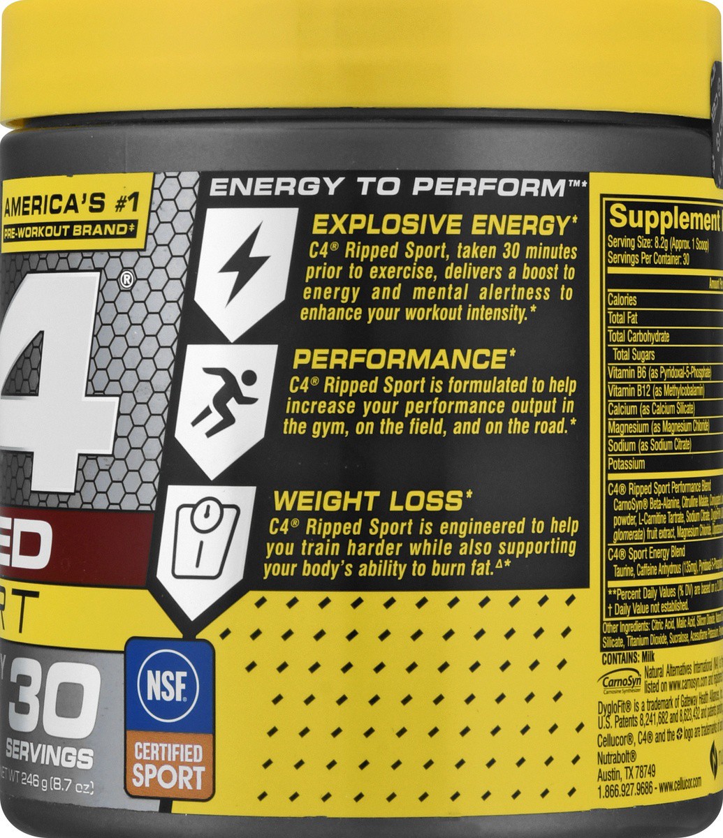 slide 8 of 9, Cellucor C4 Arctic Snow Cone Ripped Sport Pre-Workout, 8.68 oz