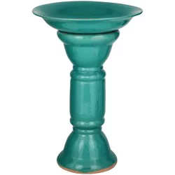 Blue Orange Pottery Teal Solid Birdbath