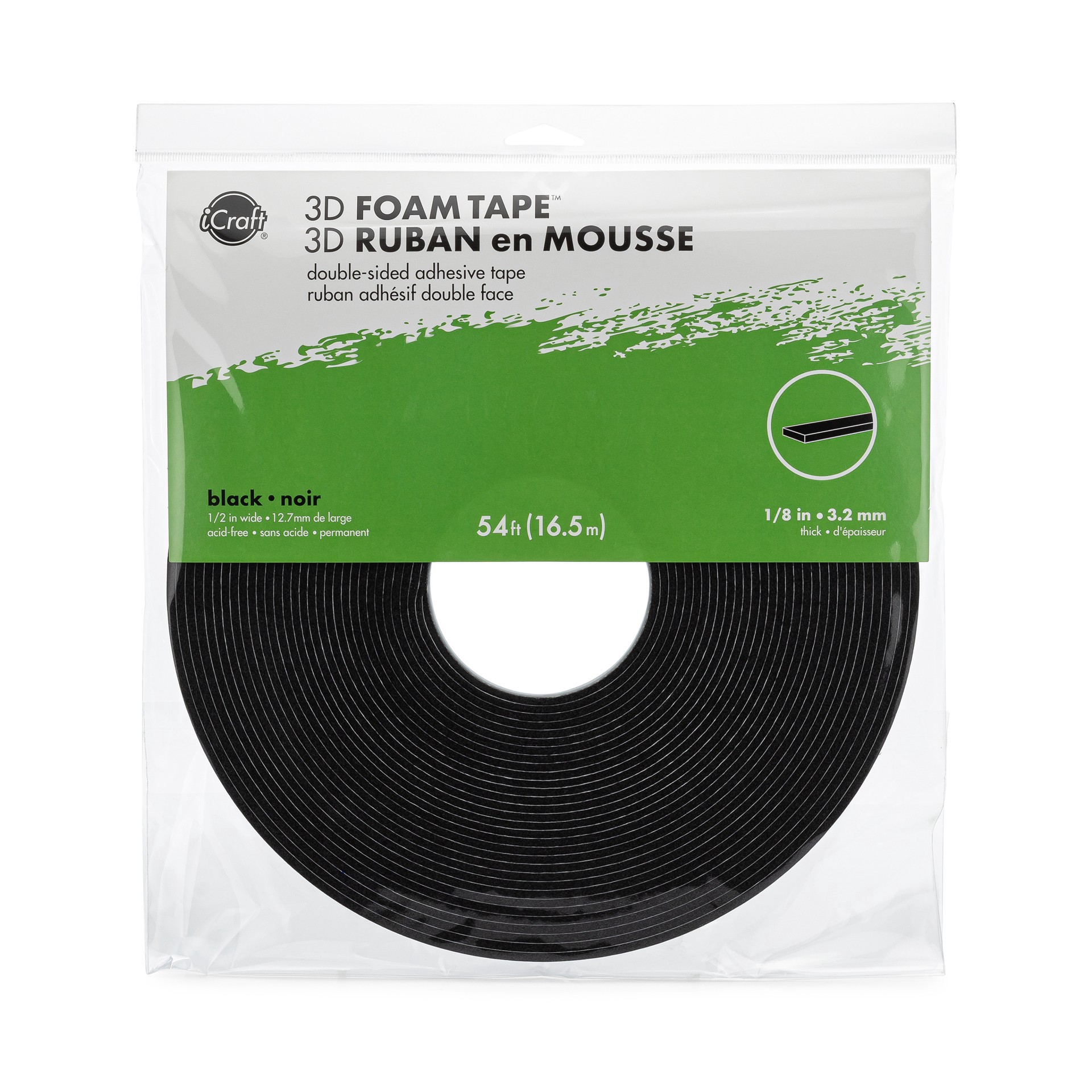 slide 3 of 5, Icraft Black 3d Foam Tape Roll, 54ft., 54 ft