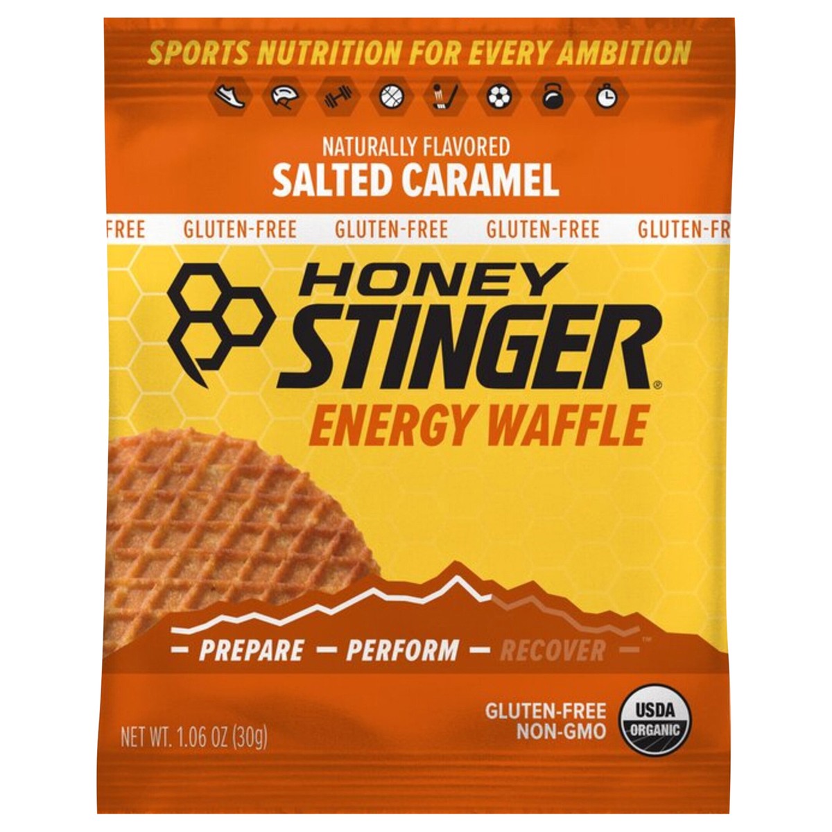 slide 1 of 9, Honey Stinger Gluten-Free Salted Caramel Energy Waffle, 1.06 oz