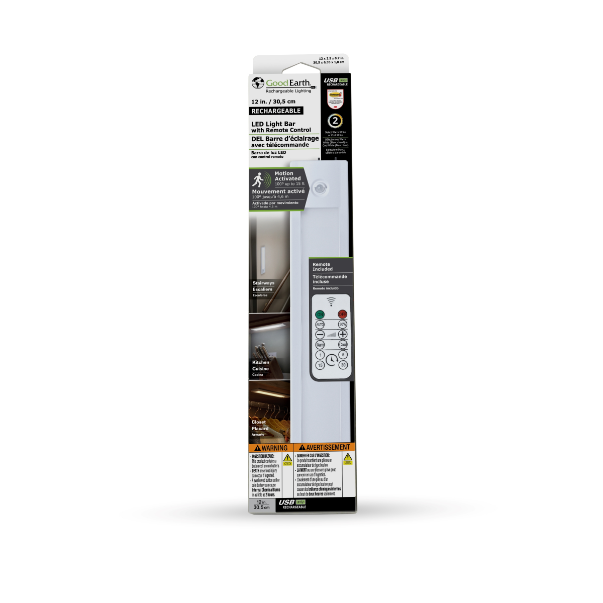 slide 1 of 25, Good Earth Lighting 12" Rechargeable Bar Light DLX, 12 in