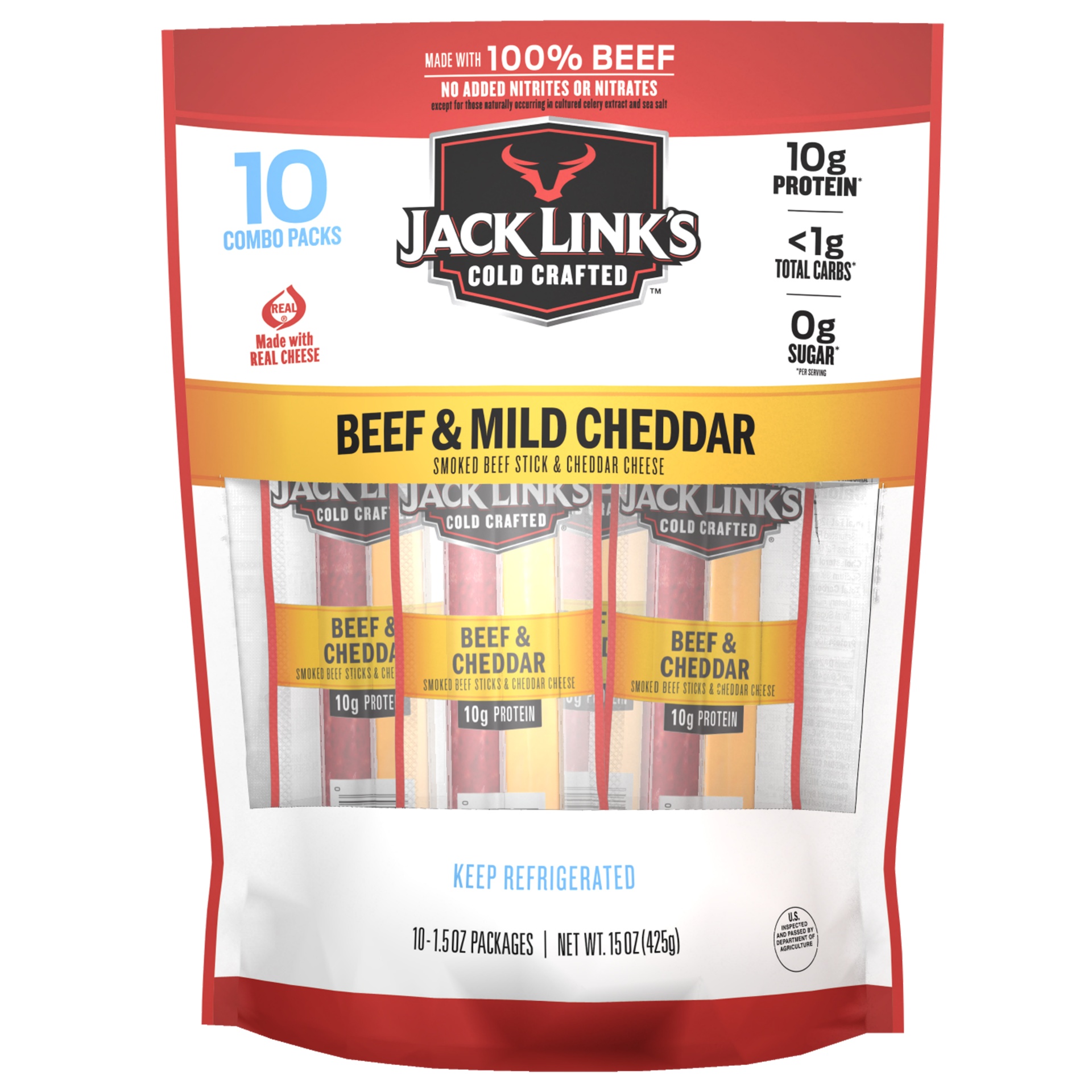 slide 1 of 1, Jack Link's Beef & Cheddar Sticks, 15 oz