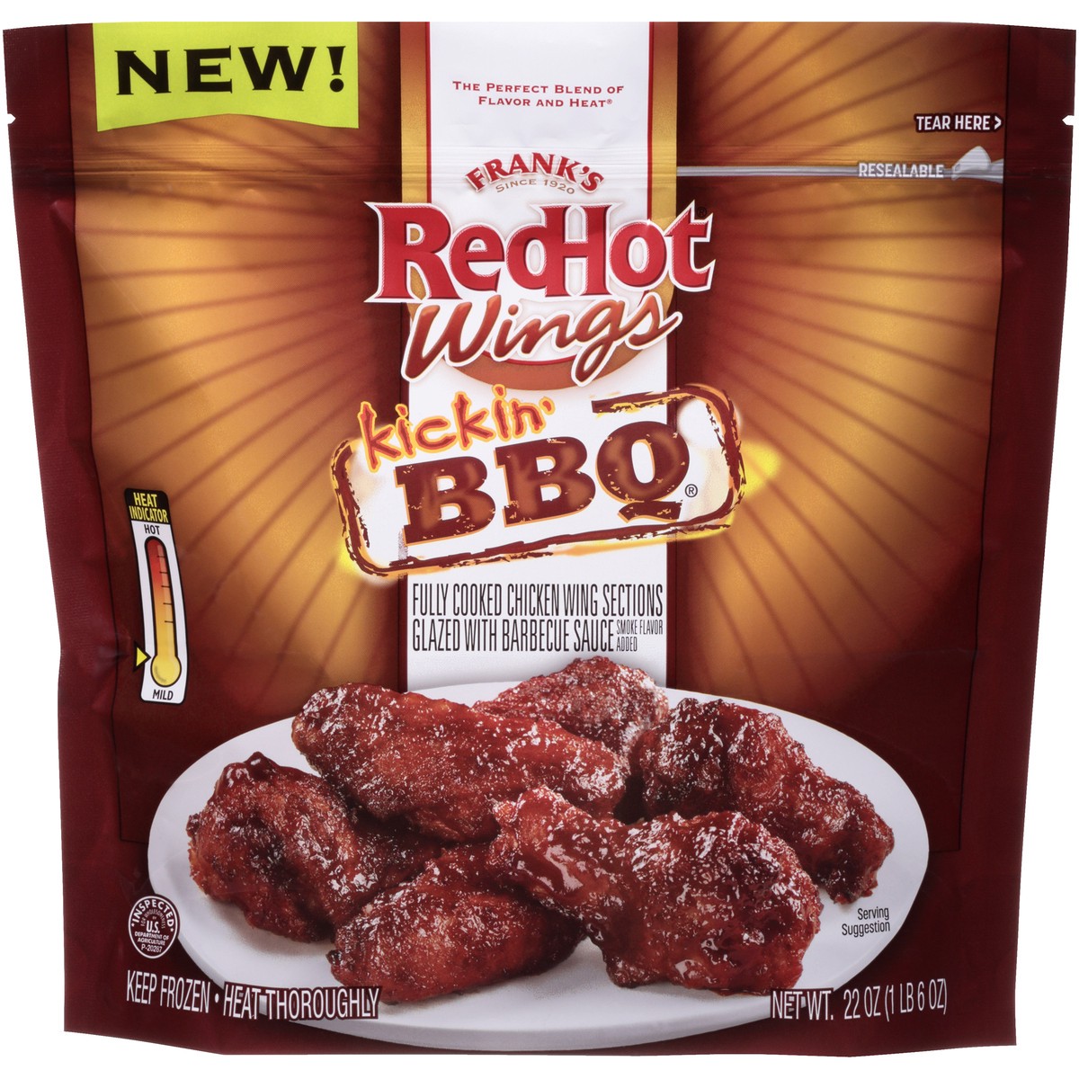 slide 3 of 8, Frank's RedHot  Frozen Chicken Wings - BBQ, 22 oz