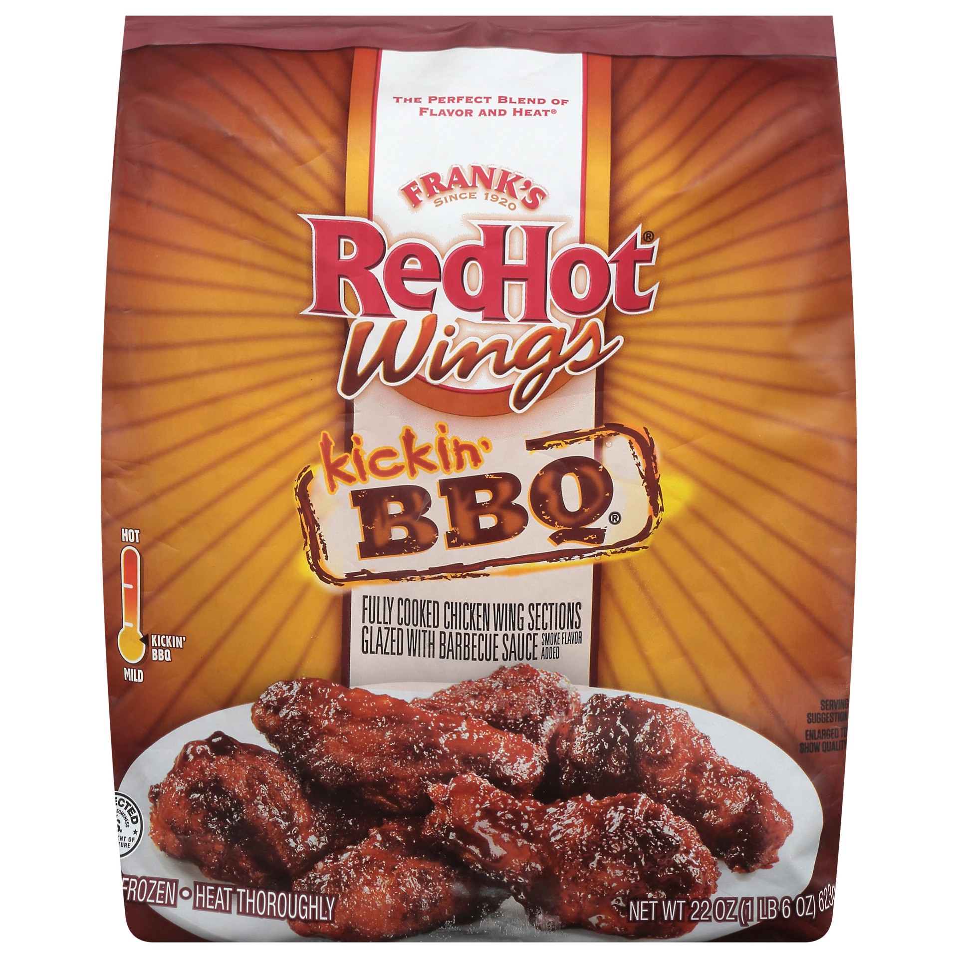 slide 1 of 8, Frank's RedHot  Frozen Chicken Wings - BBQ, 22 oz