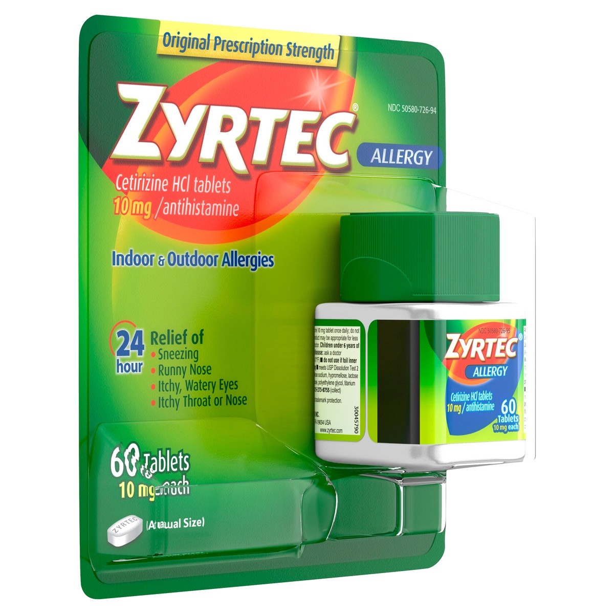 slide 1 of 9, Zyrtec 24 Hour Allergy Relief Tablets with 10 mg Cetirizine HCl, 60 ct, 60 ct