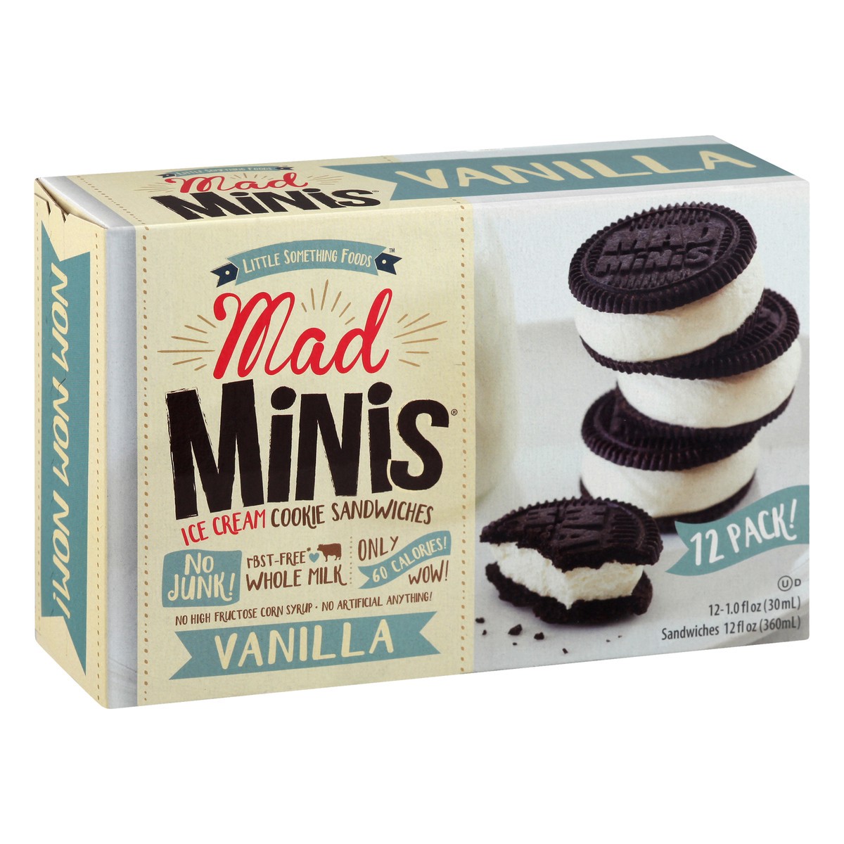 slide 2 of 9, Little Something Foods Mad Minis 12 Pack Vanilla Ice Cream Cookie Sandwiches 12 ea, 12 ct