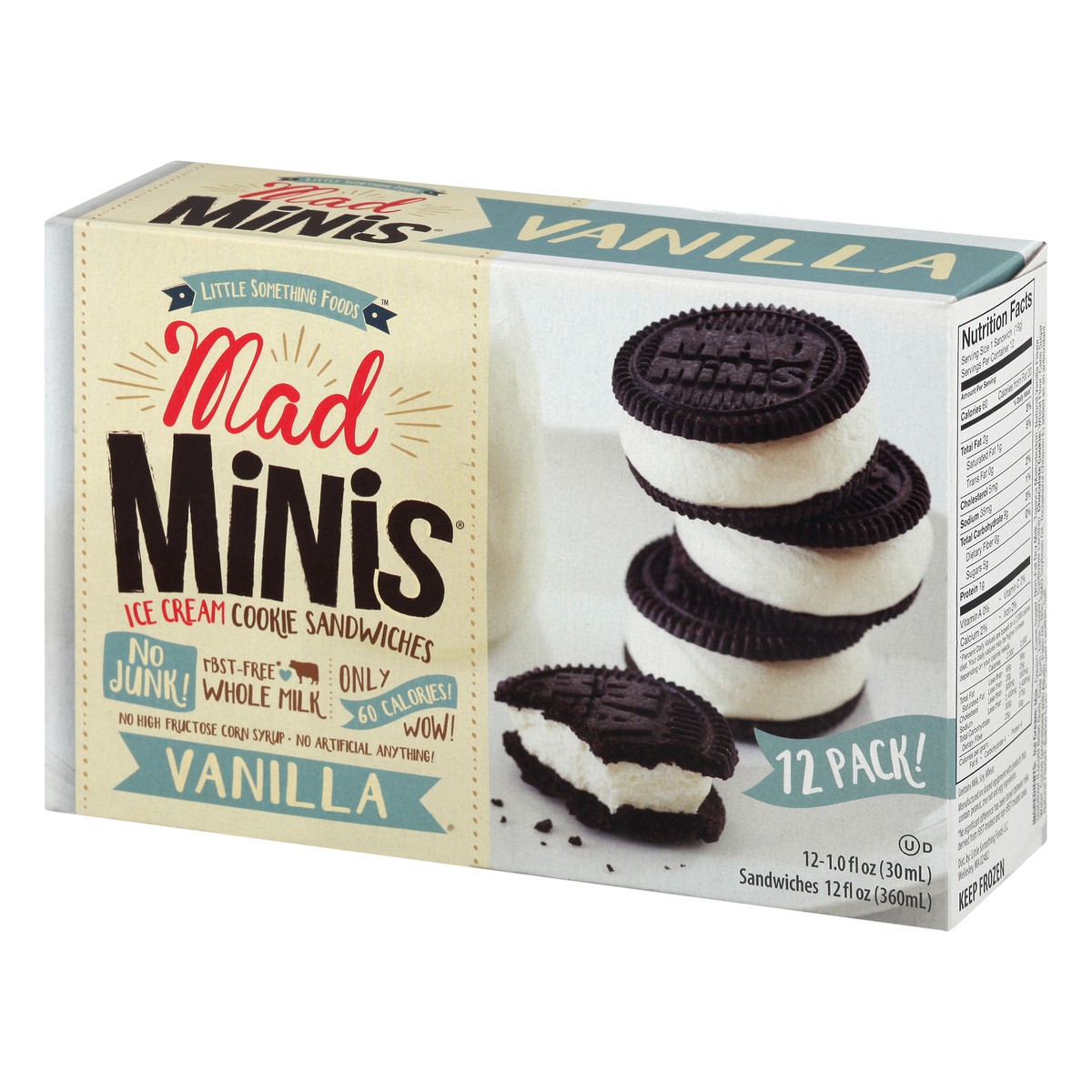 slide 3 of 9, Little Something Foods Mad Minis 12 Pack Vanilla Ice Cream Cookie Sandwiches 12 ea, 12 ct