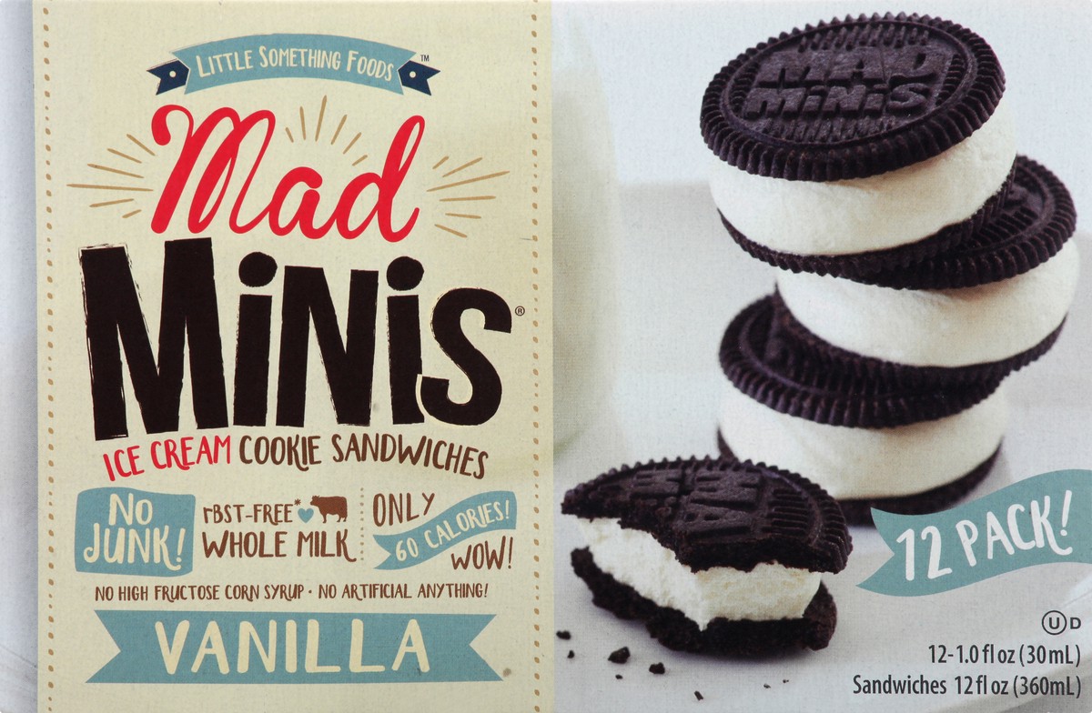 slide 6 of 9, Little Something Foods Mad Minis 12 Pack Vanilla Ice Cream Cookie Sandwiches 12 ea, 12 ct