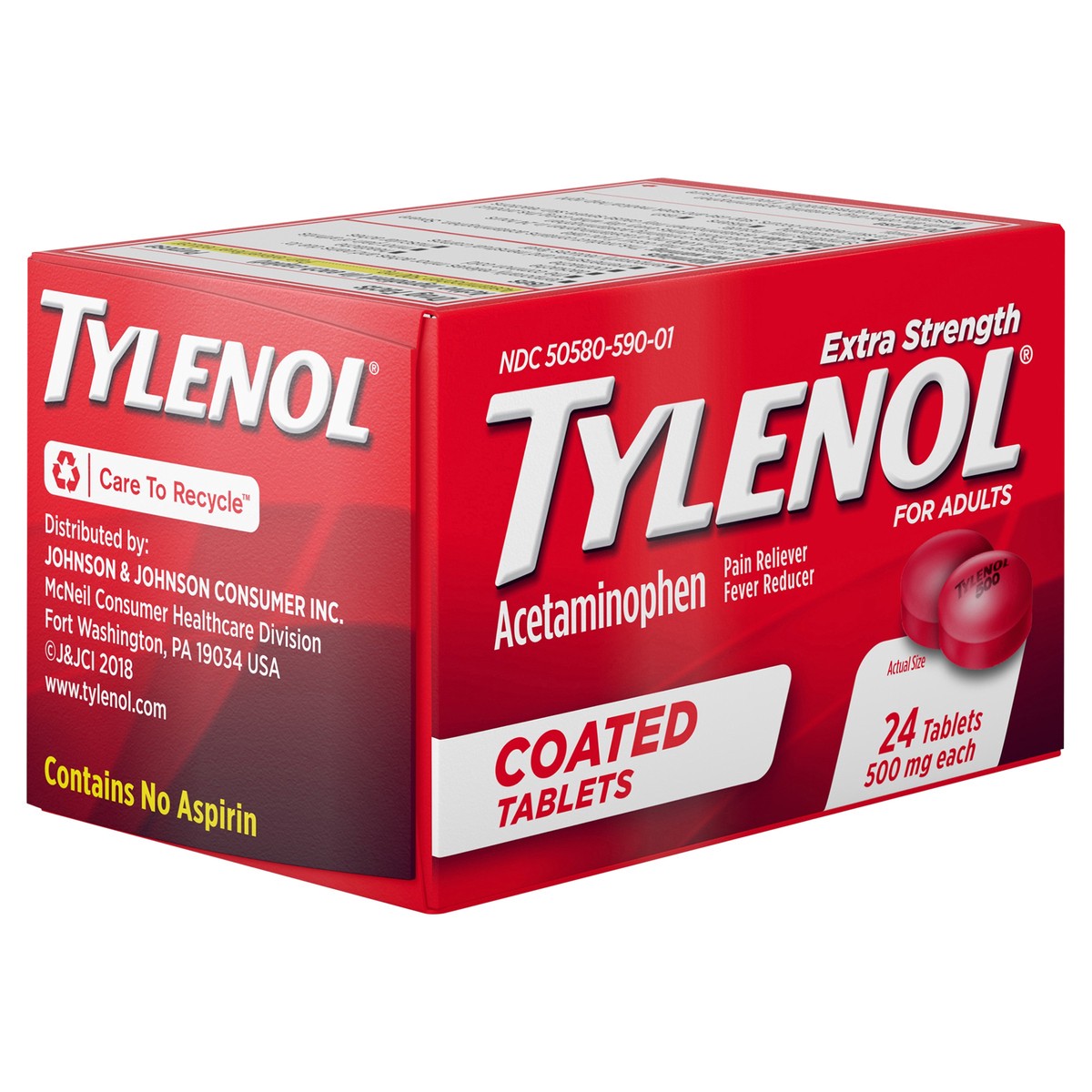 slide 7 of 7, Tylenol Extra Strength Pain Relief Coated Tablets for Adults, 500mg Acetaminophen Pain Reliever and Fever Reducer per Tablet for Minor Aches, Pains, and Headaches, 24 ct, 24 ct